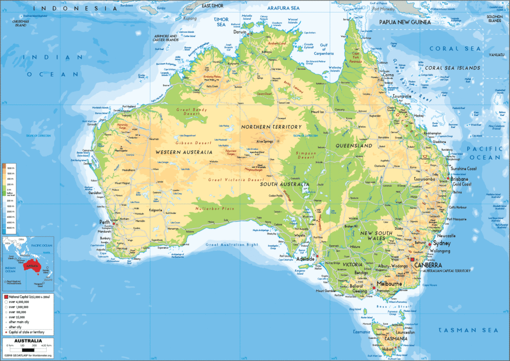 ¿Sabías que el mapa de Australia es casi tan grande como el mapa de Europa y la Antártida? 